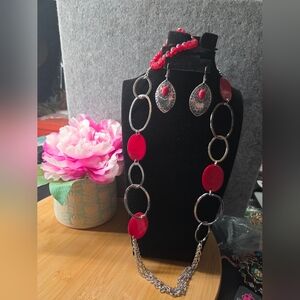 Elegant Red and Silver Jewelry Set